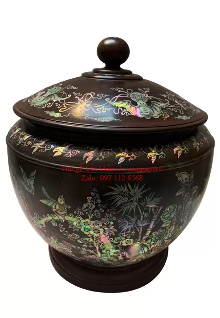 Giỏ gỗ trắc khảm ốc singgapore